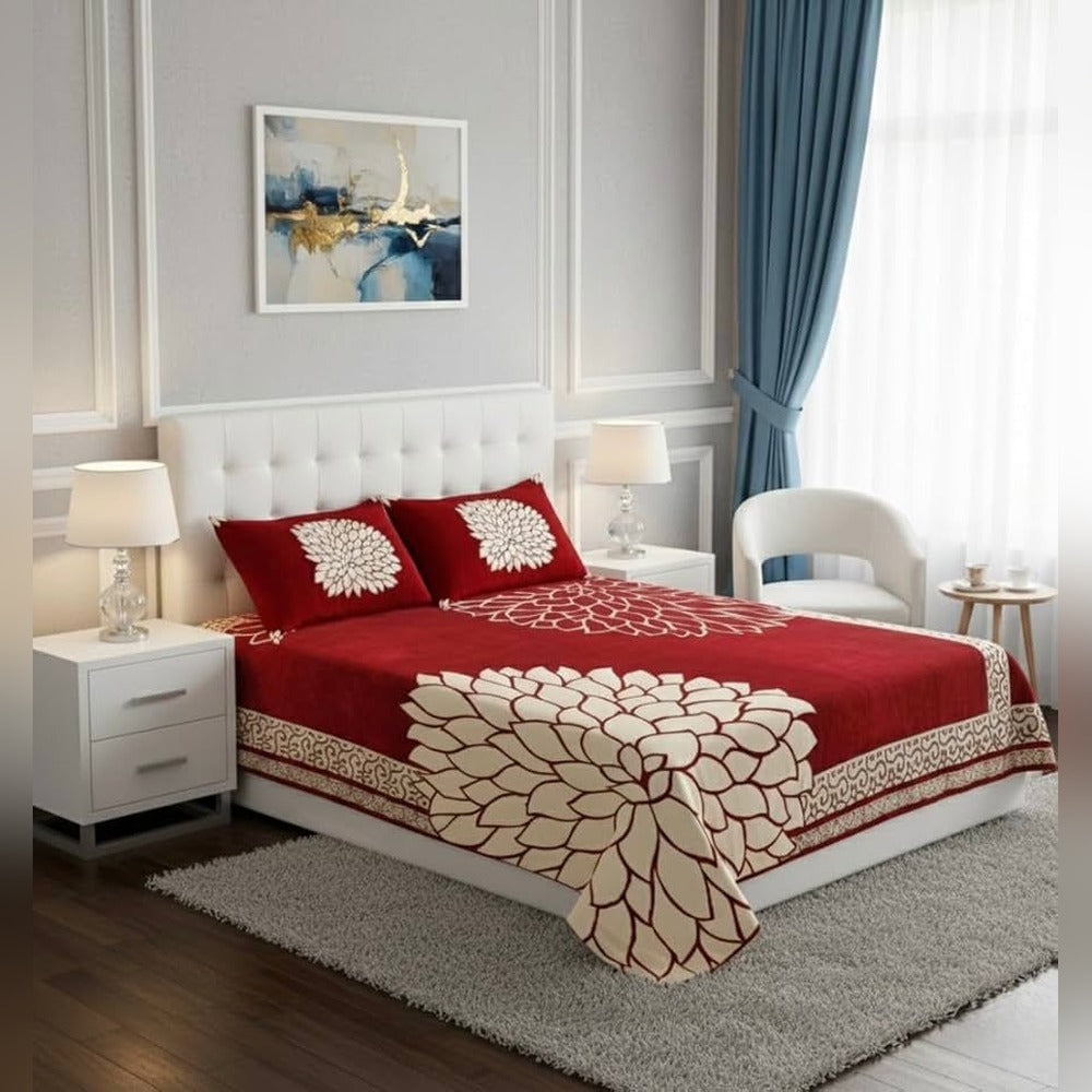 Chenille Velvet King Size Bedcover with Pillow covers – 95 x 100 inch