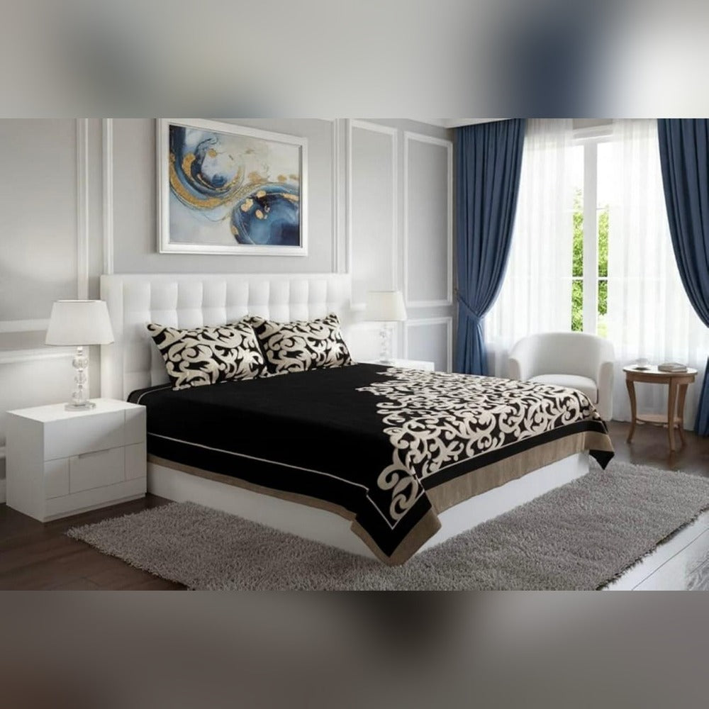 Chenille Velvet King Size Bedcover with Pillow covers – 95 x 100 inch