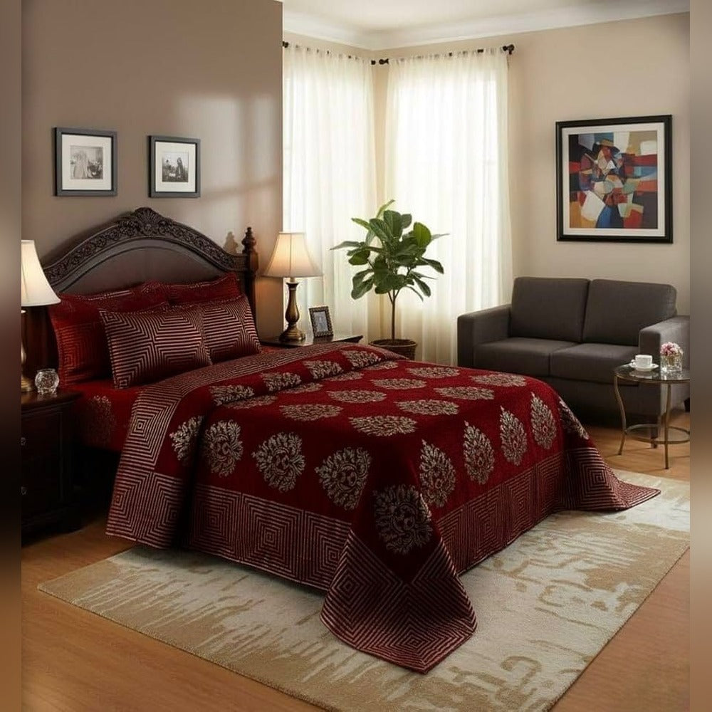 Chenille Velvet King Size Bedcover with Pillow covers – 95 x 100 inch
