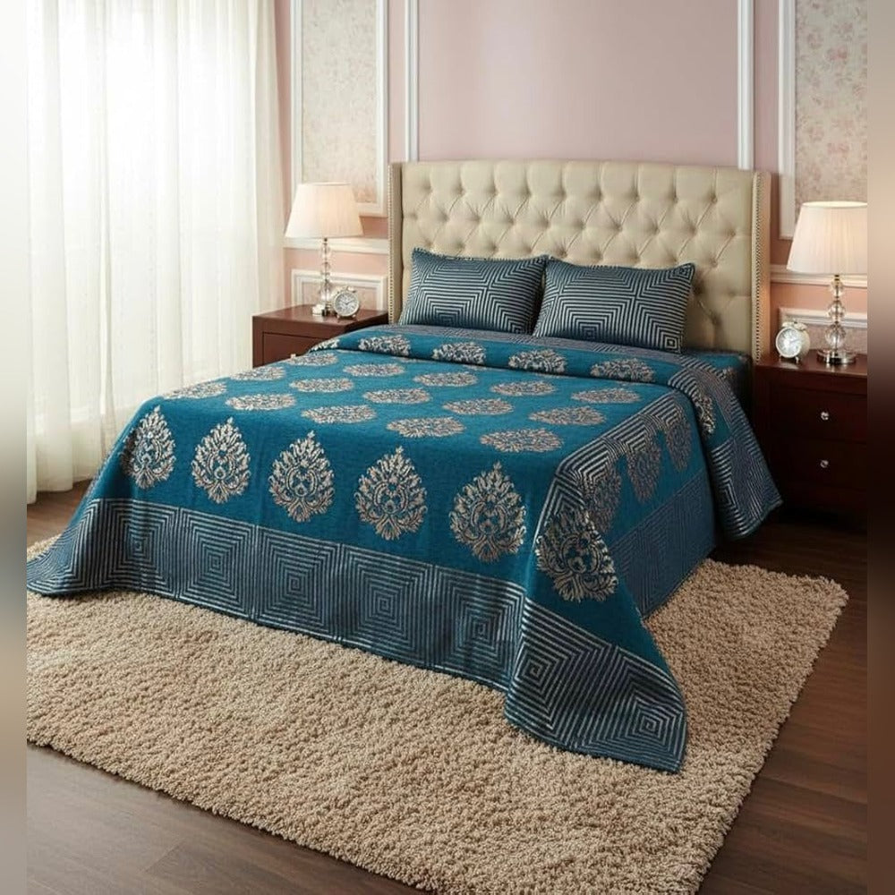 Chenille Velvet King Size Bedcover with Pillow covers – 95 x 100 inch