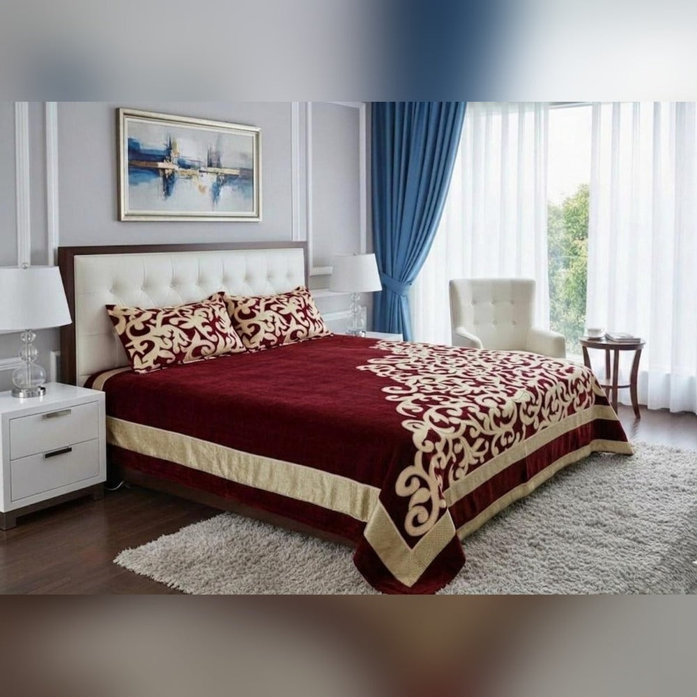 Chenille Velvet King Size Bedcover with Pillow covers – 95 x 100 inch