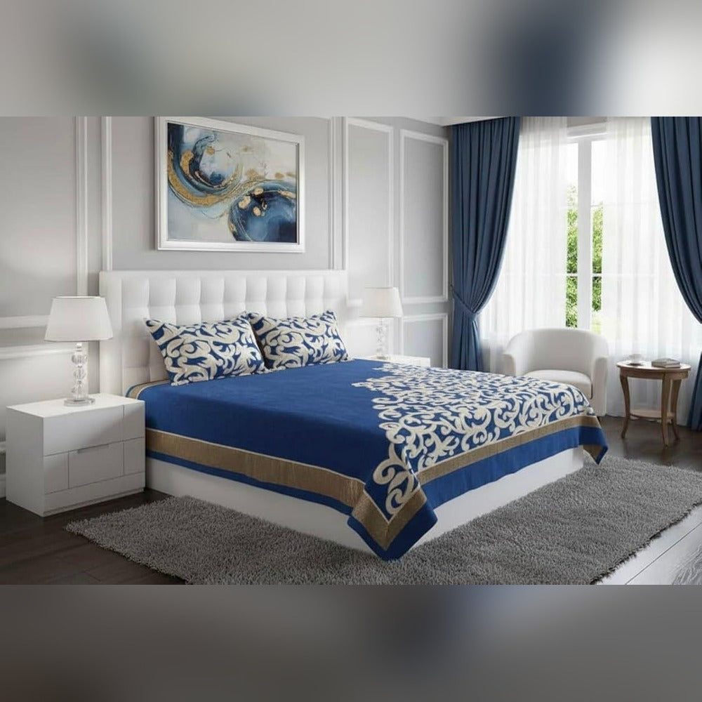 Chenille Velvet King Size Bedcover with Pillow covers – 95 x 100 inch