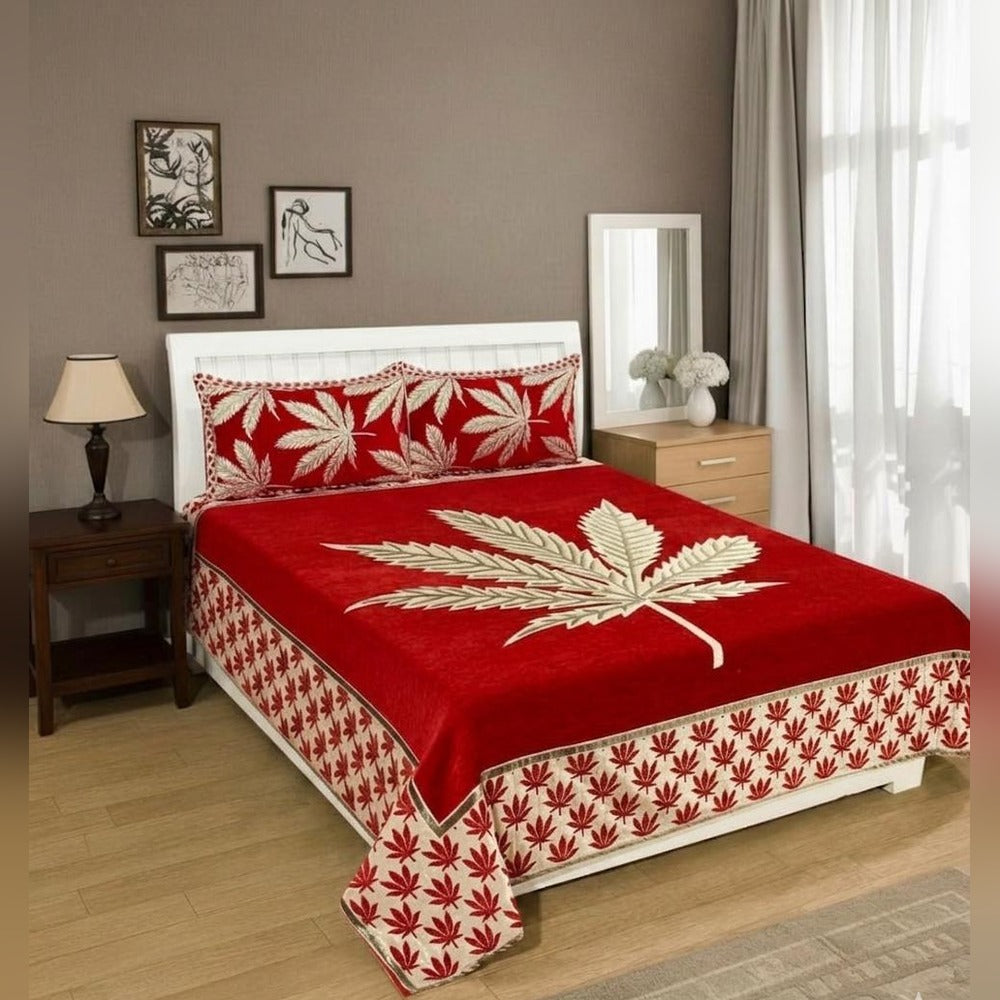 Chenille Velvet King Size Bedcover with Pillow covers – 95 x 100 inch