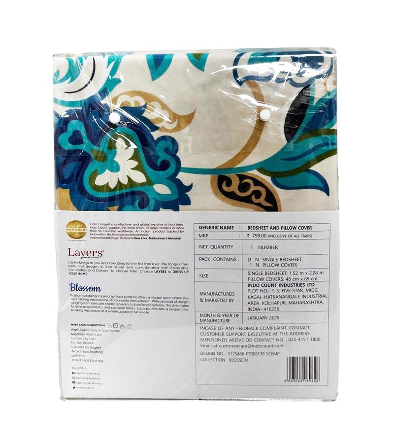 Layers Blossom Single Size Bedsheet And Pillow Cover