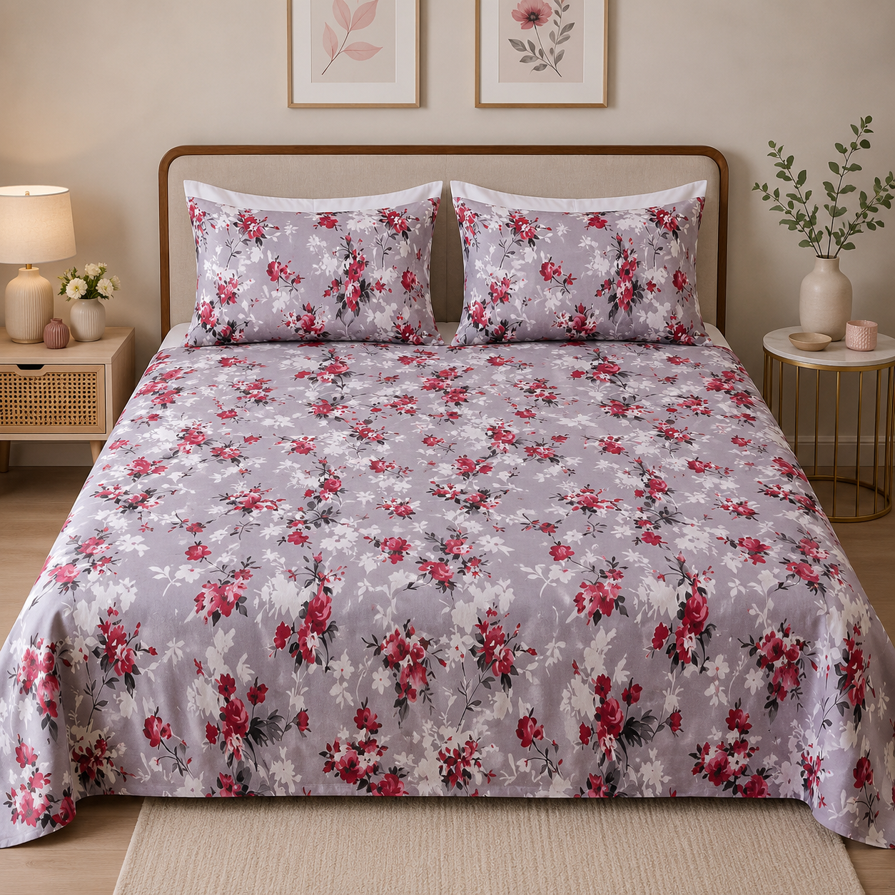 Heritage Mill Heavy Glace Cotton Double Bed Sheet with 2 Pillow Covers