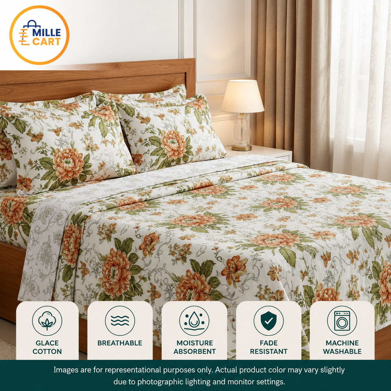 Orange Peony Quilted Type Bedsheet Cover with 2 Pillow Covers