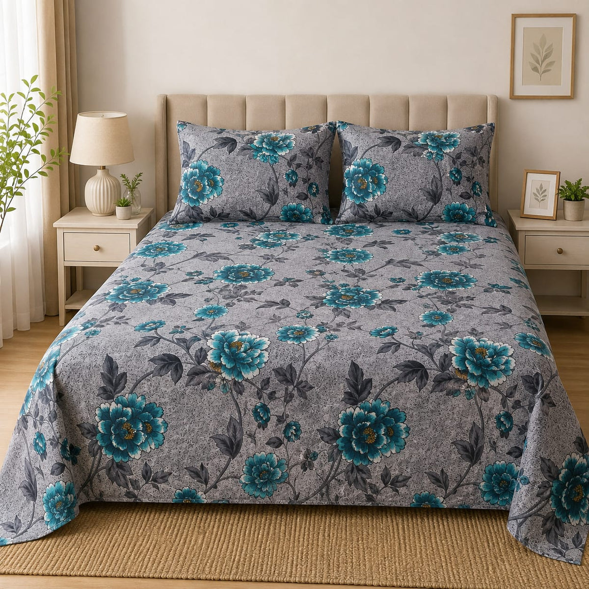 Masakali Soft Cotton Blend Double Bed Sheet with 2 Pillow Covers