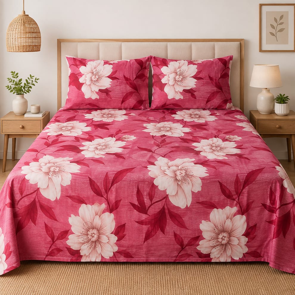 Masakali Soft Cotton Blend Double Bed Sheet with 2 Pillow Covers