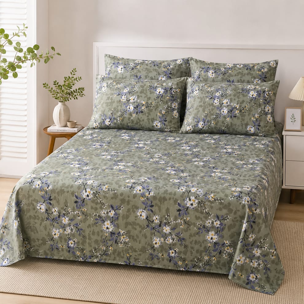 Masakali Soft Cotton Blend Double Bed Sheet with 2 Pillow Covers