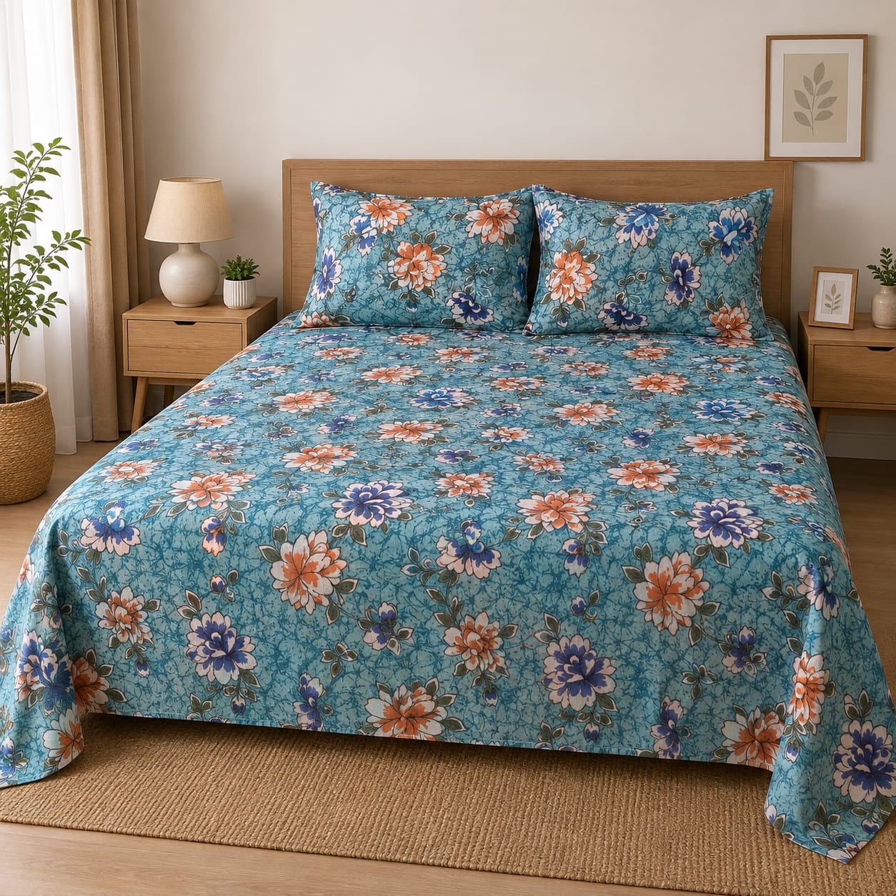 Masakali Soft Cotton Blend Double Bed Sheet with 2 Pillow Covers
