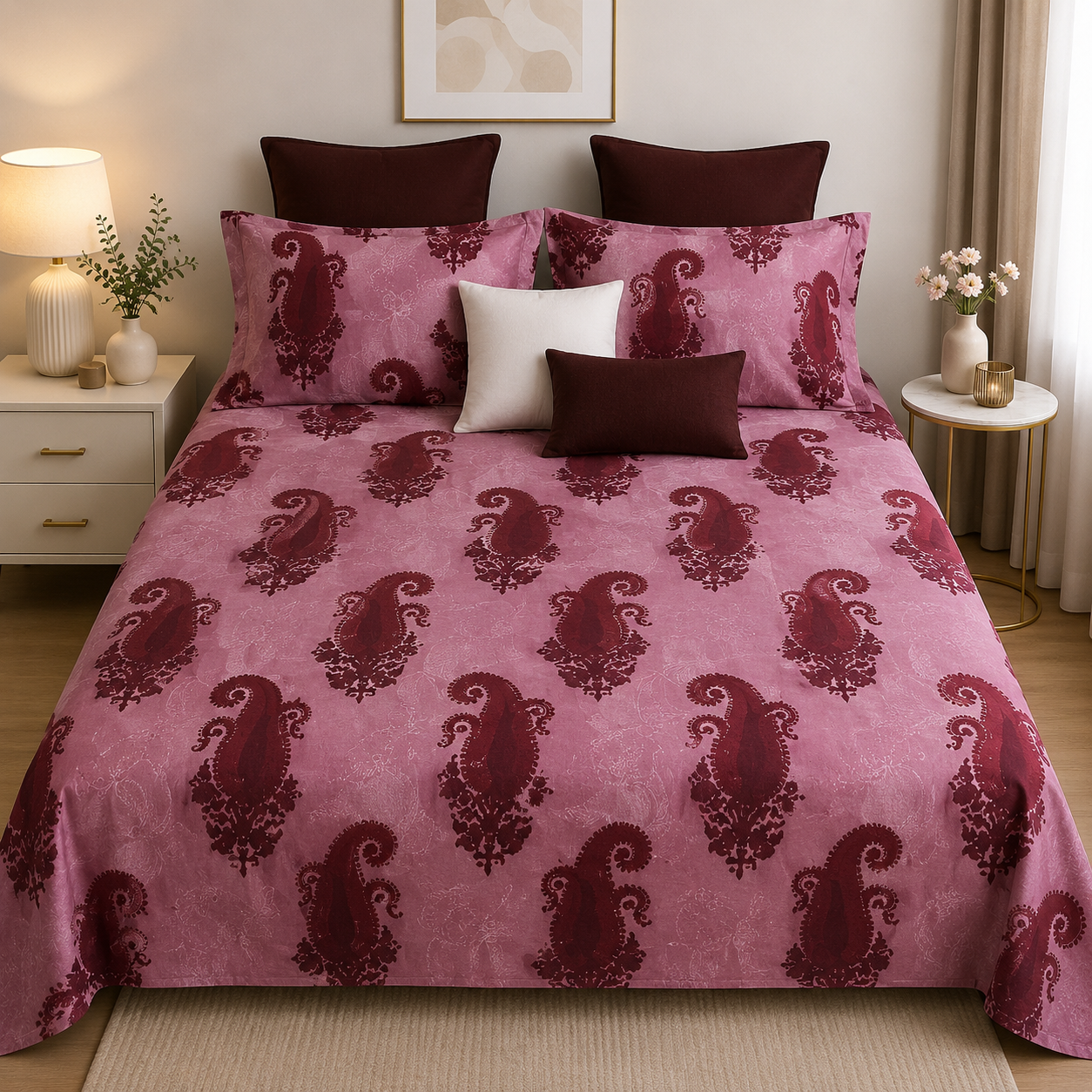 King Plus Soft  Cotton Double Bed Sheet with 2 Pillow Covers