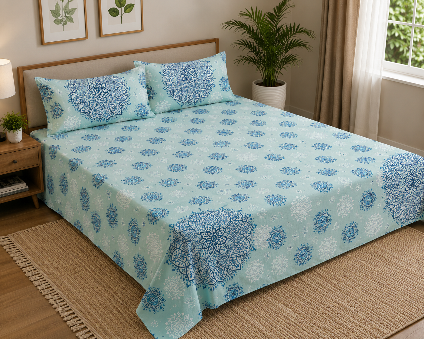 King Plus Soft  Cotton Double Bed Sheet with 2 Pillow Covers