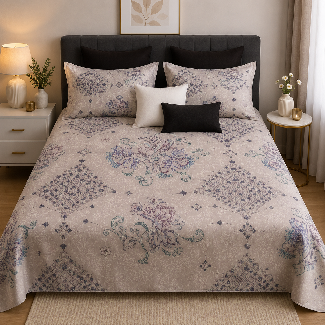 King Plus Soft  Cotton Double Bed Sheet with 2 Pillow Covers