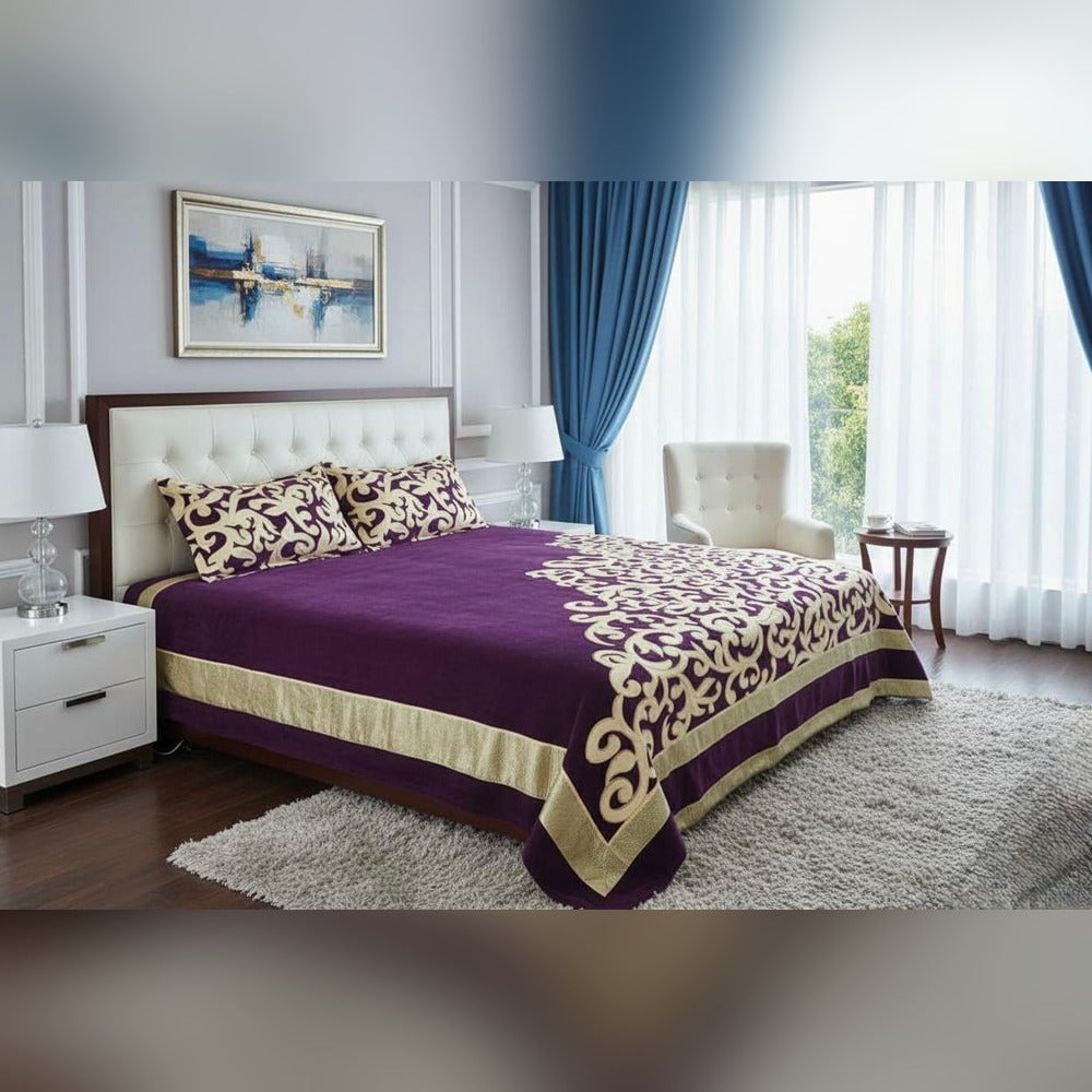 Chenille Velvet King Size Bedcover with Pillow covers  – 95 x 100 inch