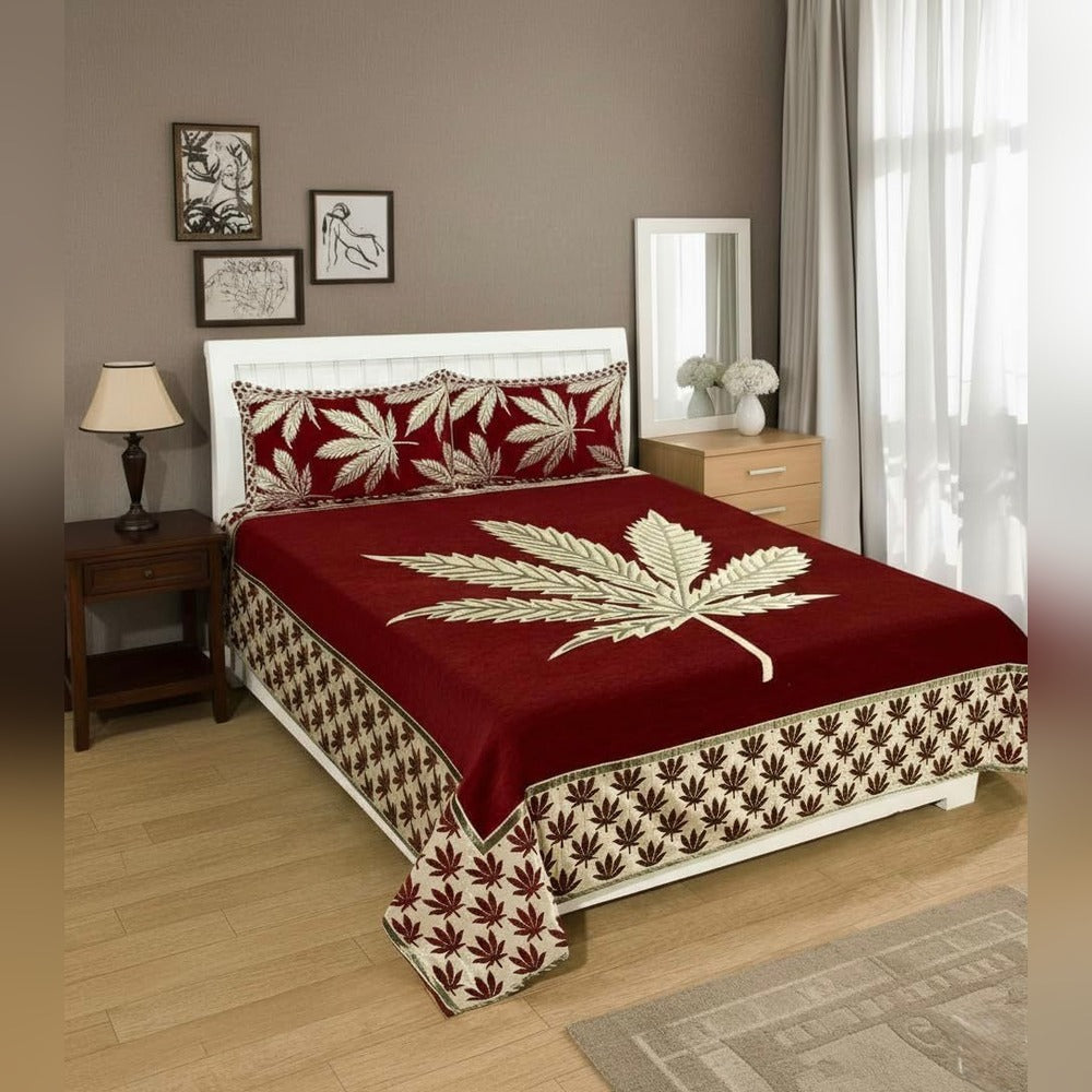 Chenille Velvet King Size Bedcover with Pillow covers  – 95 x 100 inch