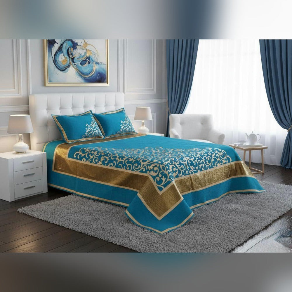 Chenille Velvet King Size Bedcover with Pillow covers  – 95 x 100 inch
