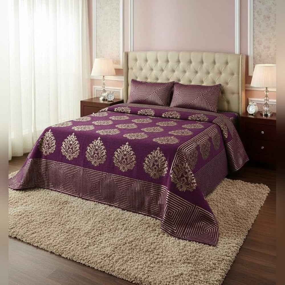 Chenille Velvet King Size Bedcover with Pillow covers  – 95 x 100 inch