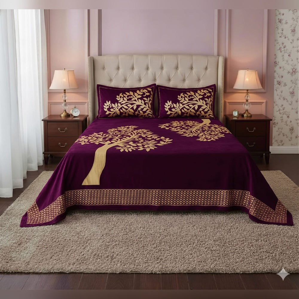 Chenille Velvet King Size Bedcover with Pillow covers  – 95 x 100 inch