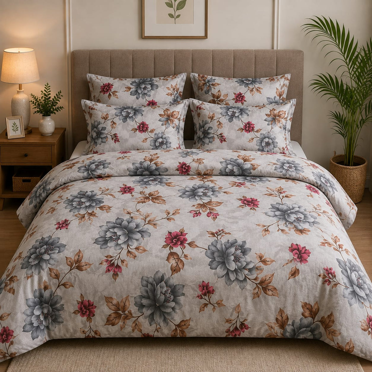 Uphaar Floral Soft Glace Cotton Double Bed Sheet with 2 Pillow Covers