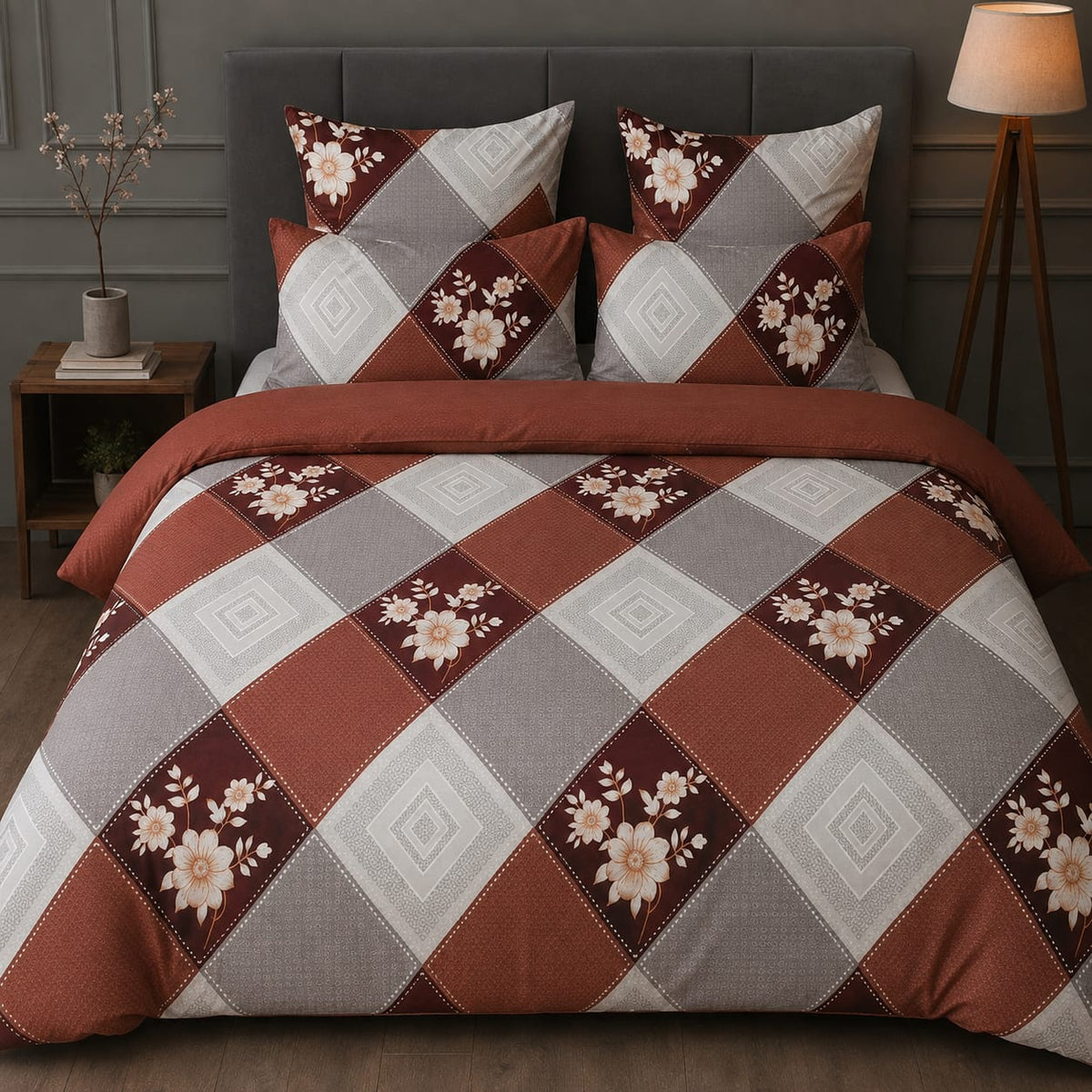 Uphaar Floral Soft Glace Cotton Double Bed Sheet with 2 Pillow Covers