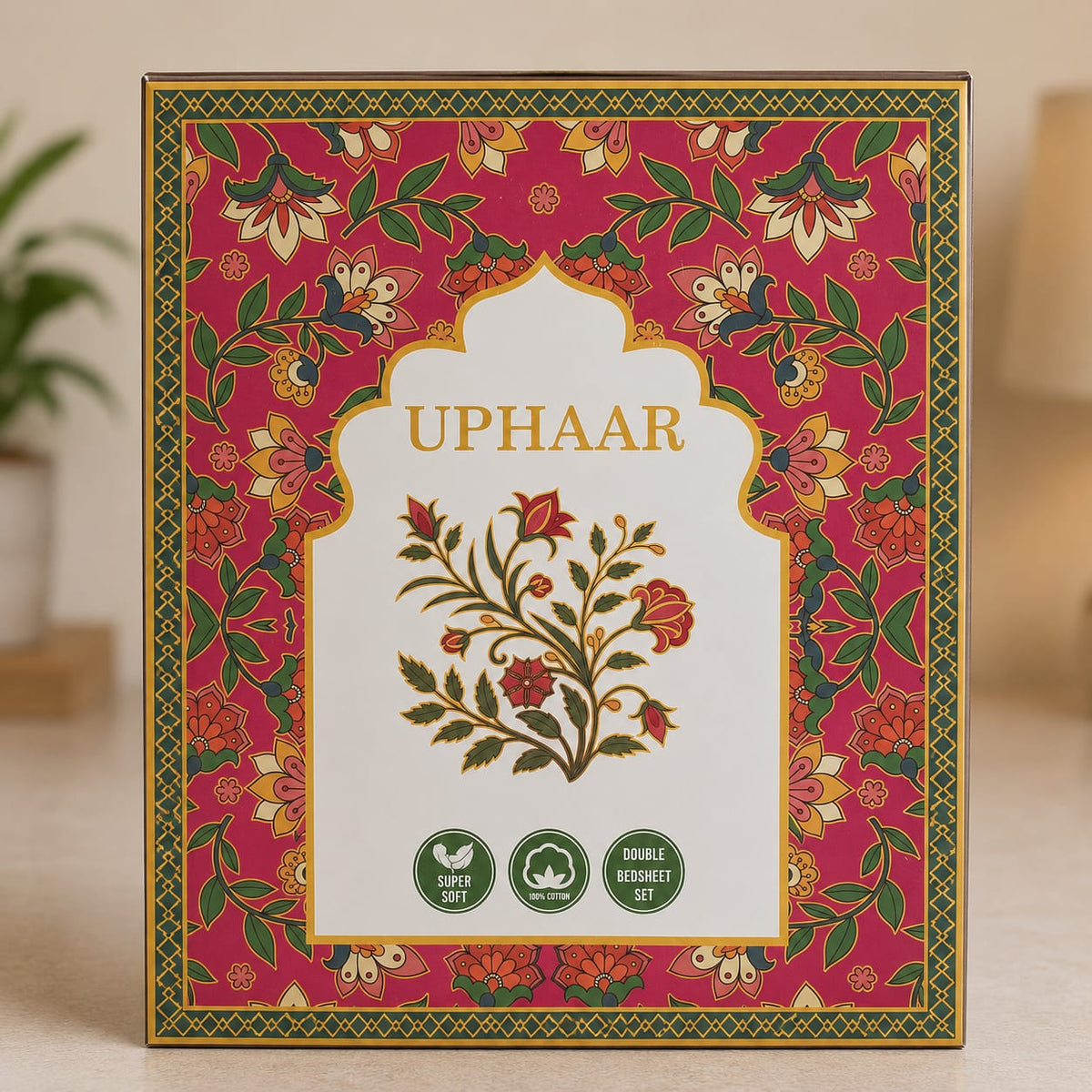 Uphaar Floral Soft Glace Cotton Double Bed Sheet with 2 Pillow Covers