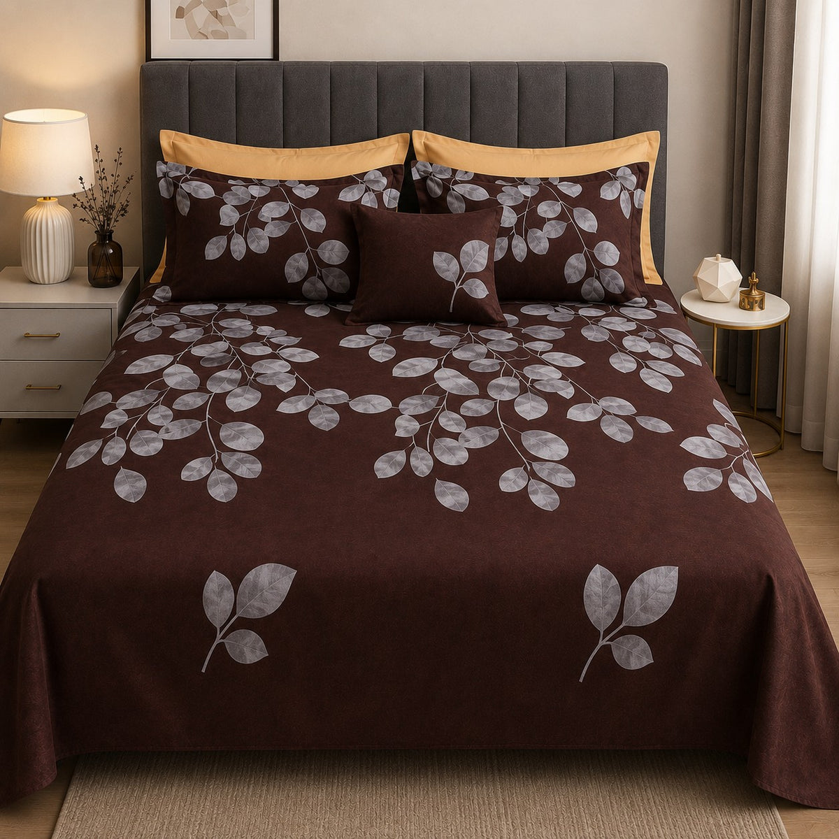 Petals Glace Cotton Double Bed Sheet Printed with 2 Pillow Covers