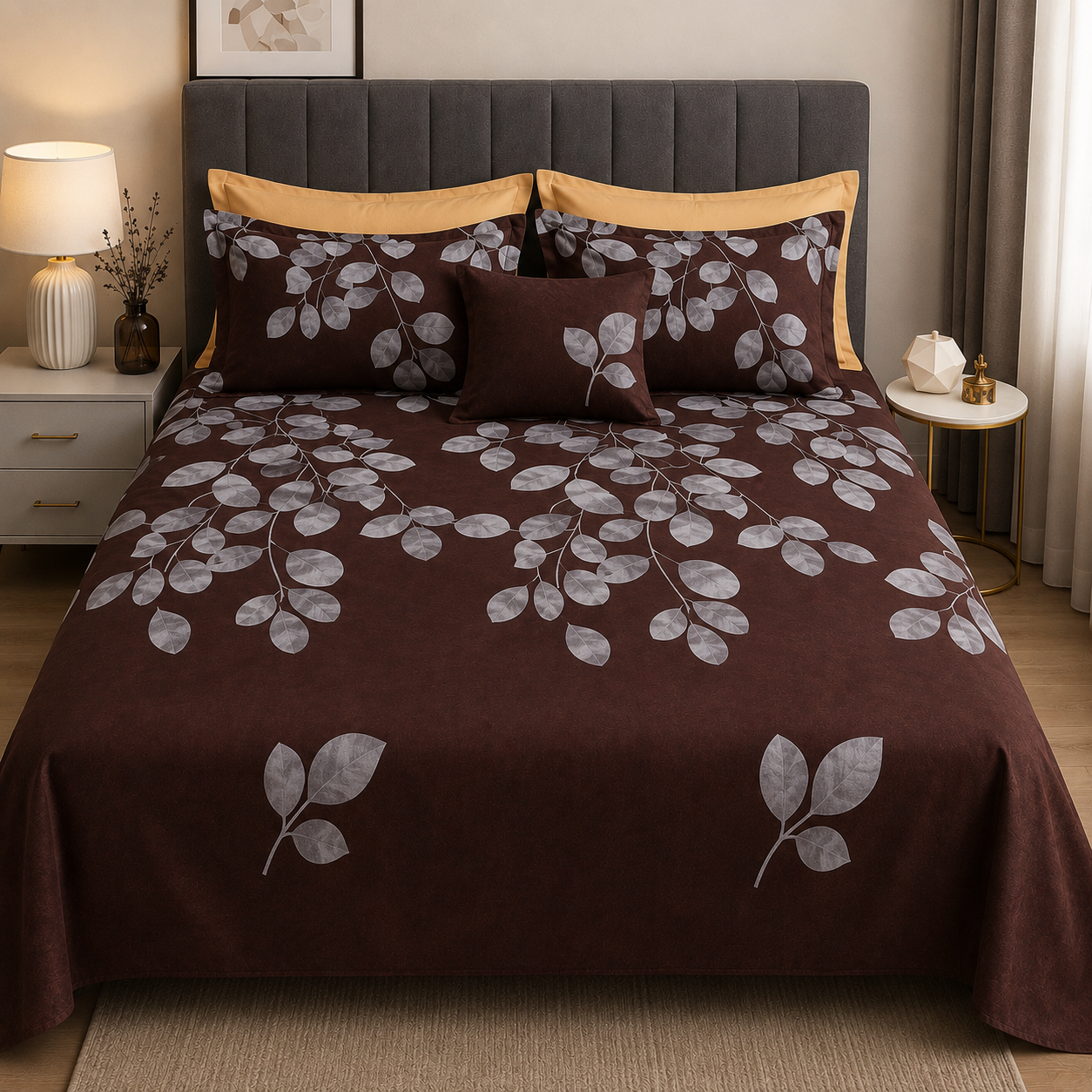Petals Glace Cotton Double Bed Sheet Printed with 2 Pillow Covers