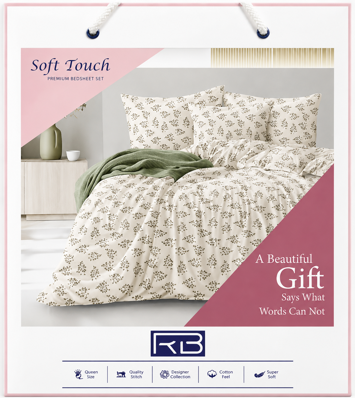 Soft Touch Premium Double Glace Cotton Bed Sheet with 2 Pillow Covers