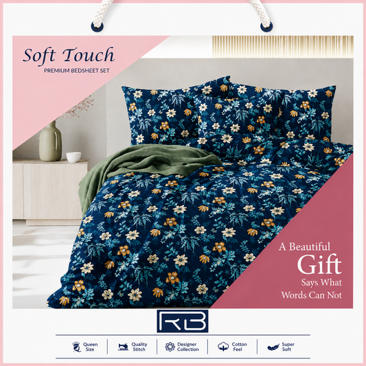 Soft Touch Premium Double Glace Cotton Bed Sheet with 2 Pillow Covers