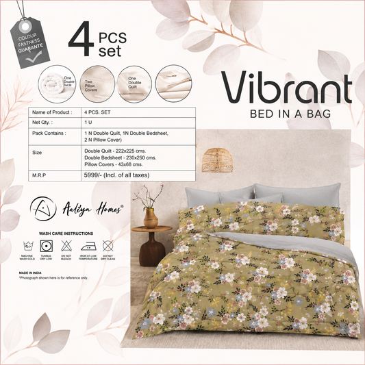 Floral 4-Piece Bedding Set — Quilt, Bed Sheet & 2 Pillow Covers (225 × 250 cm)