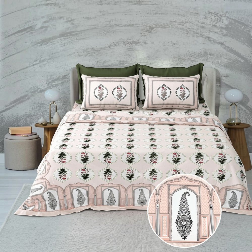 Jaipur Jharokha Bedsheet - Peach Mughal Arch Print
