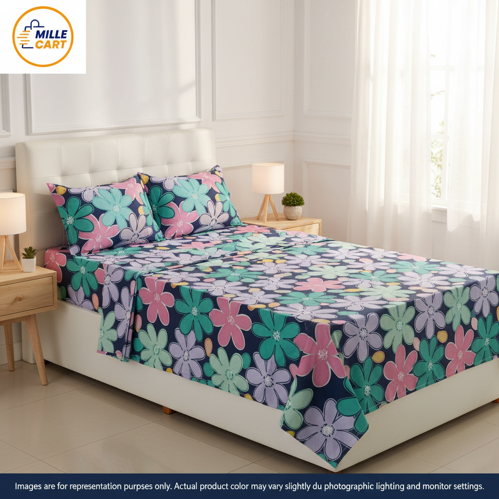 Sapphire Bloom - Floral Single Bed Sheet Lifestyle