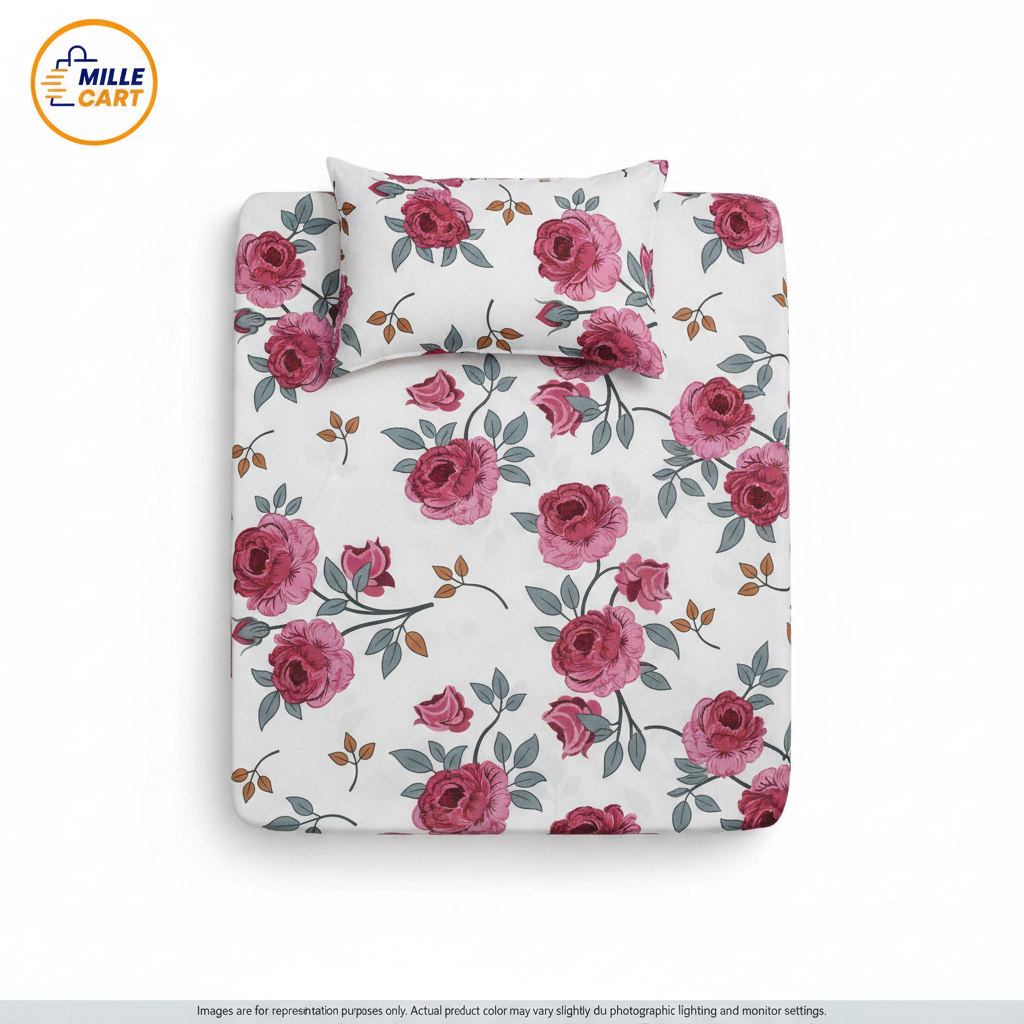 Sunny Bloom Floral White Rose Single Bedsheet