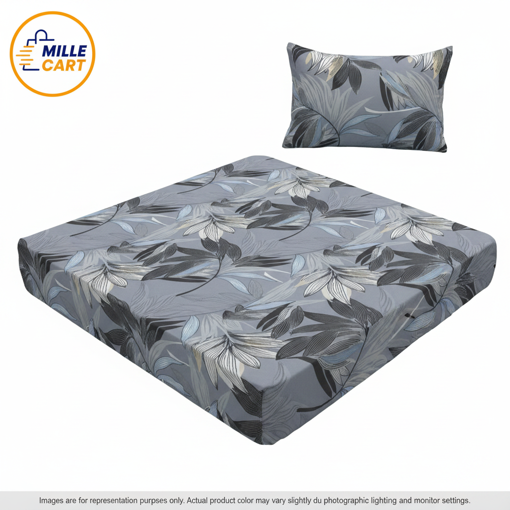 Sunny Bloom Grey Tropical Leaf Single Bedsheet