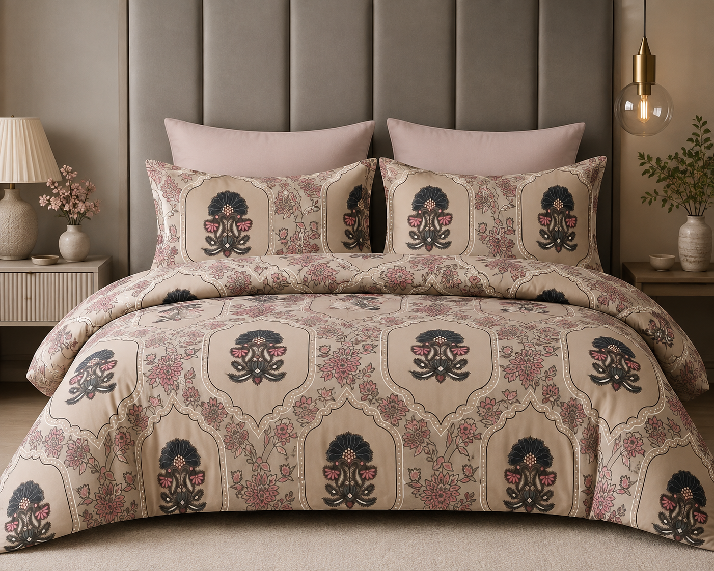 Grand King Size Bedsheet Set - Blush Persian Medallion Design