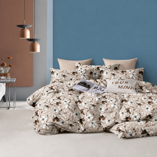 Grand King Size Bedsheet Set - Ivory Magnolia Bloom Design