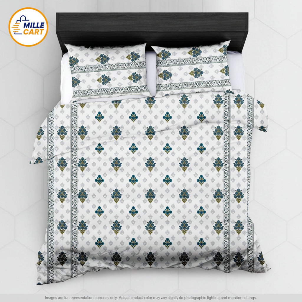Kalamkari White Blue Buta