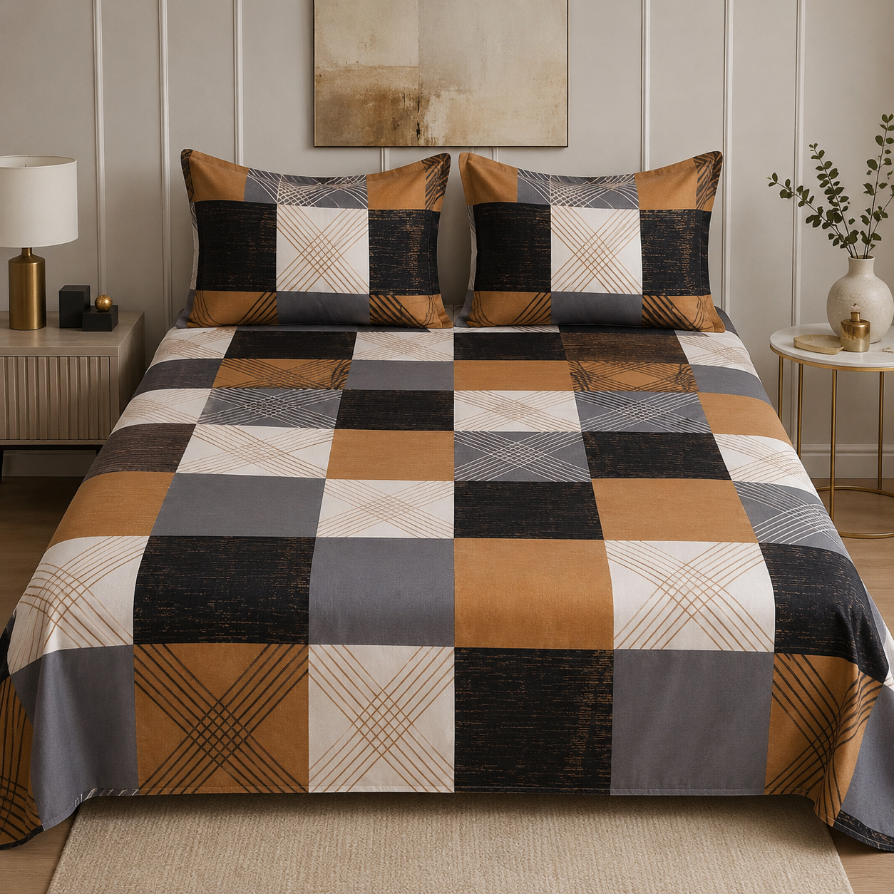 Heritage Mill Heavy Glace Cotton Double Bed Sheet with 2 Pillow Covers