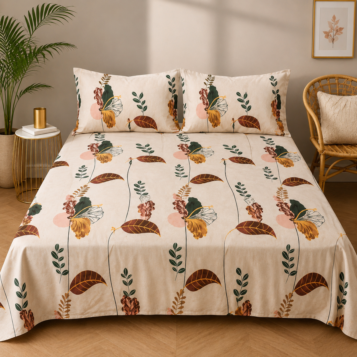 Heritage Mill Heavy Glace Cotton Double Bed Sheet with 2 Pillow Covers