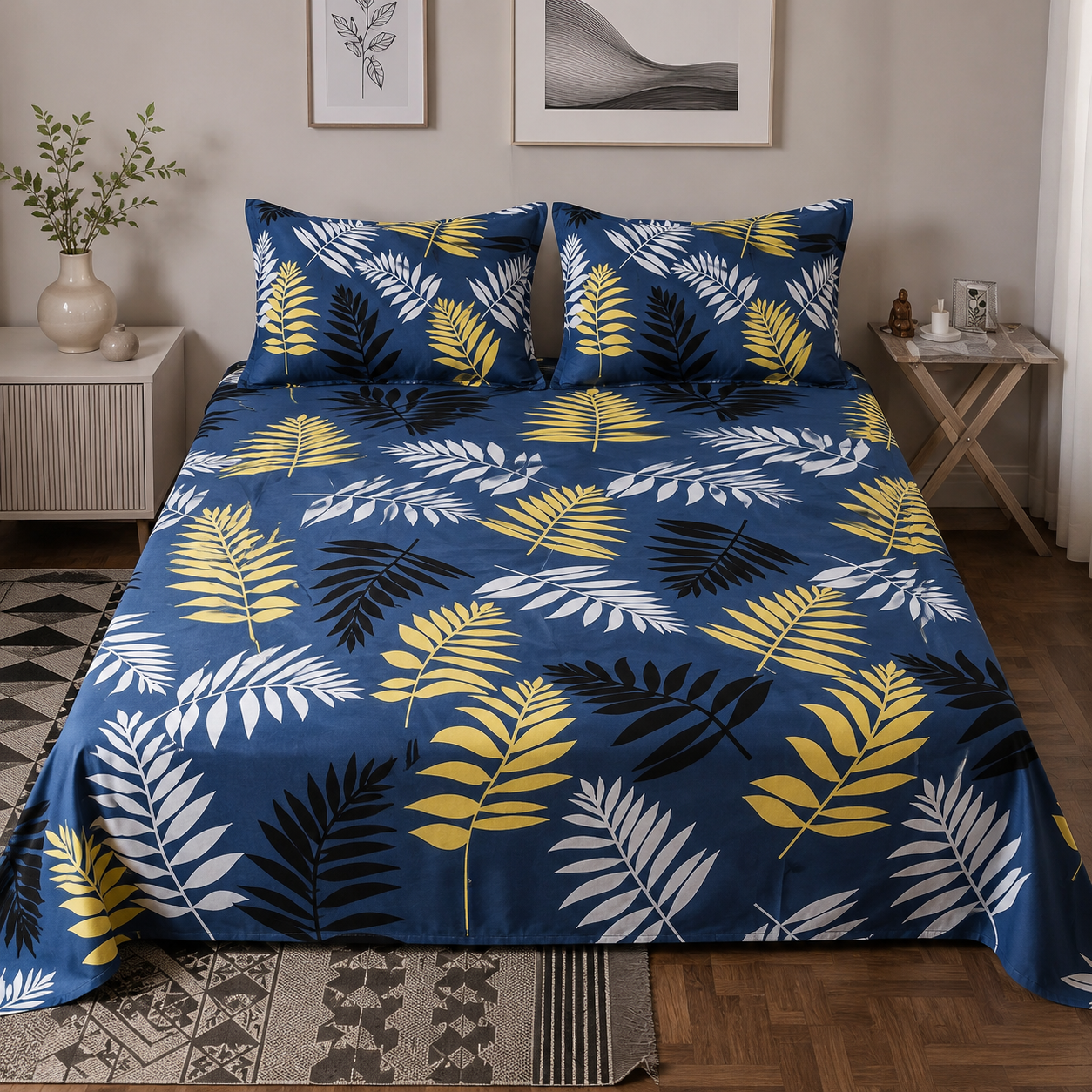 Heritage Mill Heavy Glace Cotton Double Bed Sheet with 2 Pillow Covers