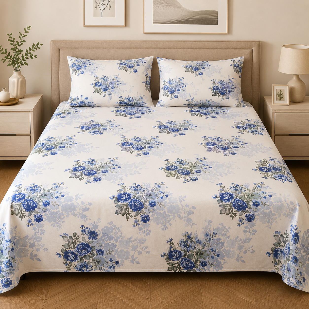 Heritage Mill Heavy Glace Cotton Double Bed Sheet with 2 Pillow Covers