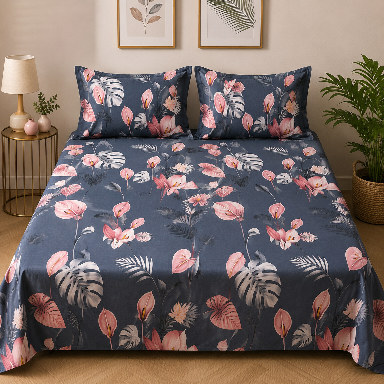 Heritage Mill Heavy Glace Cotton Double Bed Sheet with 2 Pillow Covers