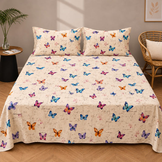 Petals Glace Cotton Double Bed Sheet Printed with 2 Pillow Covers