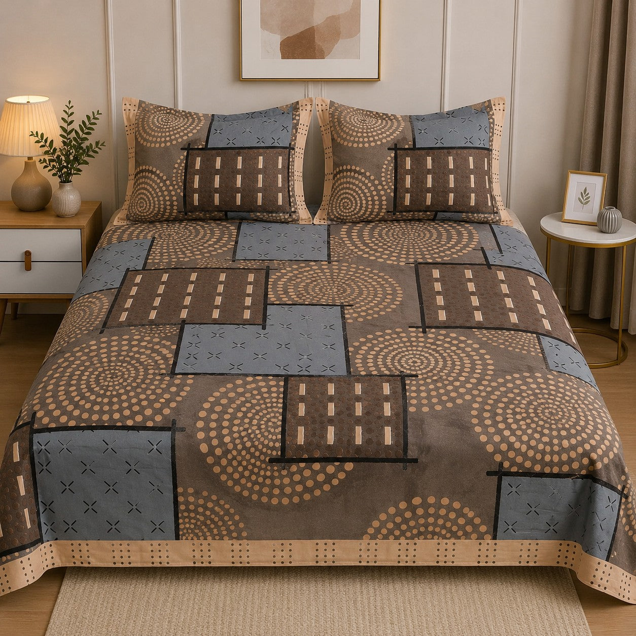 Petals Glace Cotton Double Bed Sheet Printed with 2 Pillow Covers