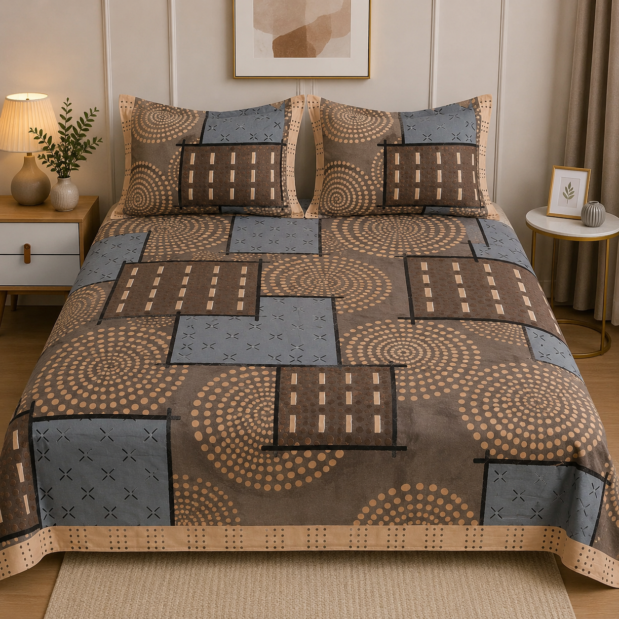 Petals Glace Cotton Double Bed Sheet Printed with 2 Pillow Covers