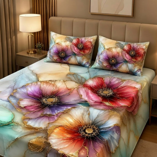 Jewels Garden 7D Digital Print Double Bedsheet Set