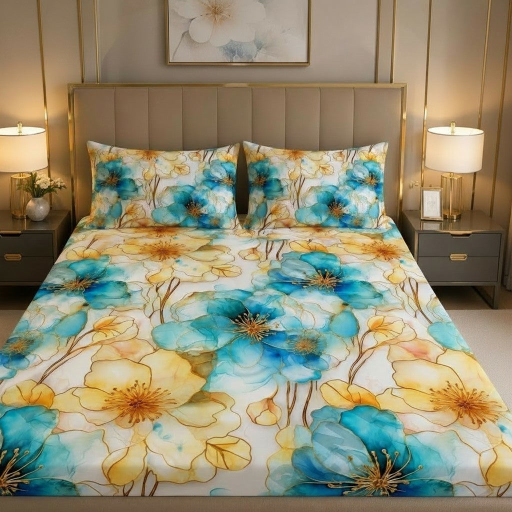 Jewels Garden 7D Digital Print Double Bedsheet Set