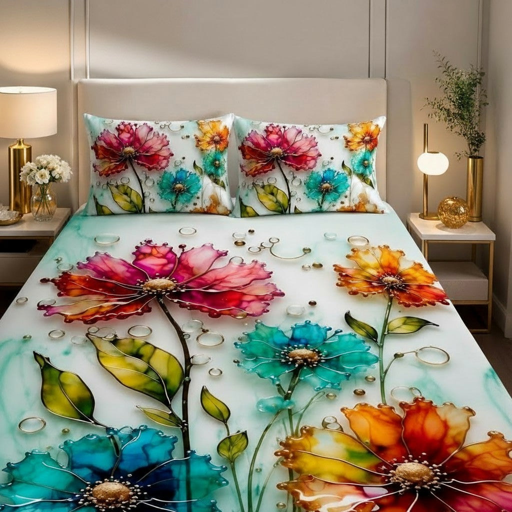 Jewels Garden 7D Digital Print Double Bedsheet Set