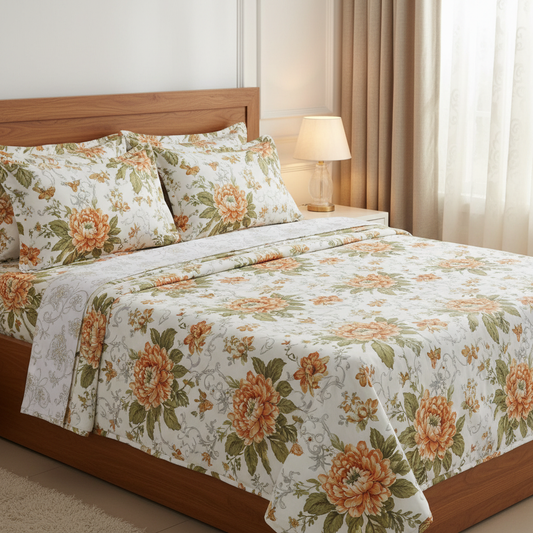 Orange Peony Floral Bed Sheet Lifestyle