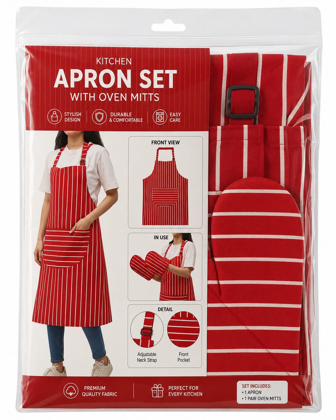 Kitchen Apron Set with Oven Mitts - packaging